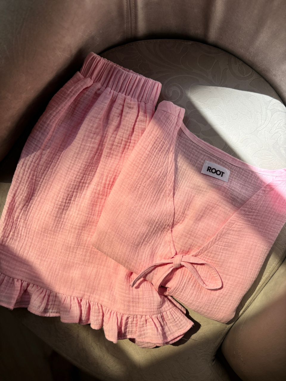 ست دوتیکه پیراهن پاپیونی و شلوارک راحتی